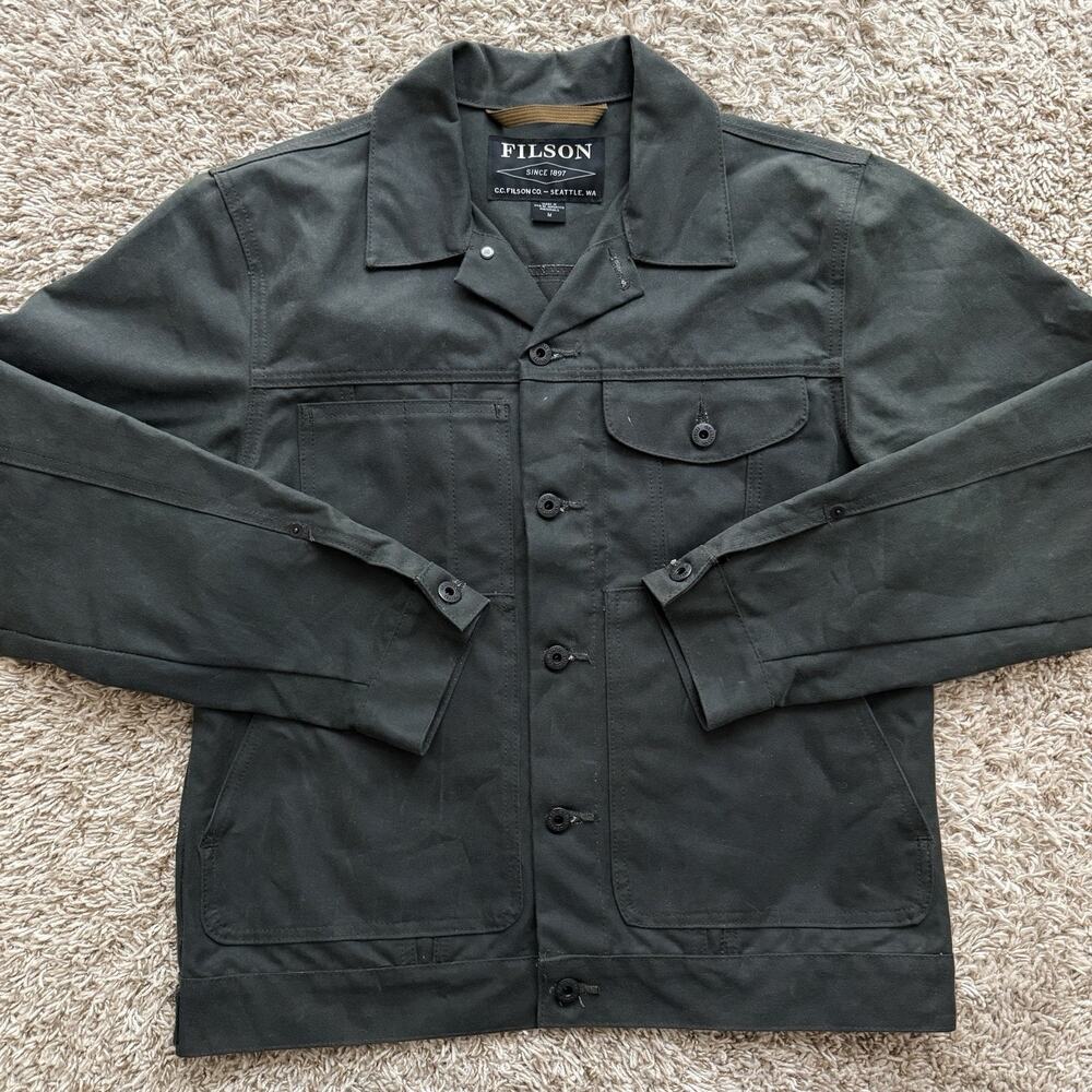 Filson Tin Cloth Short Cruiser Jacket Waxed - Spruce Green - Men’s Size Medium